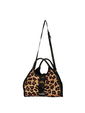 Vittoria Napoli Italian Leather Leopard Calf Hair Satchel Shoulder Bag Italy